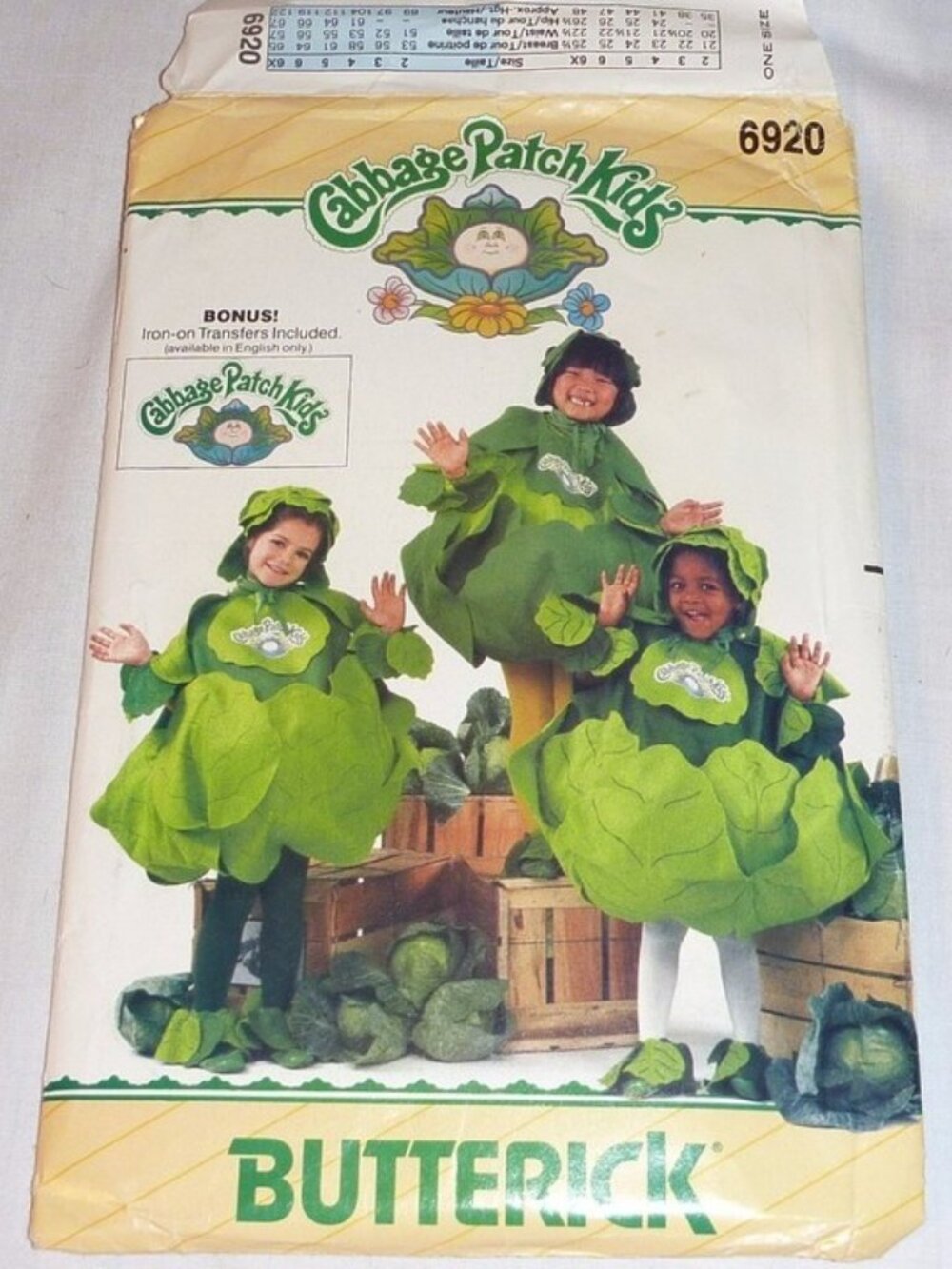 Butterick 6920 Children's Cabbage Patch Kids Halloween Costume Pattern Sz 2-6X